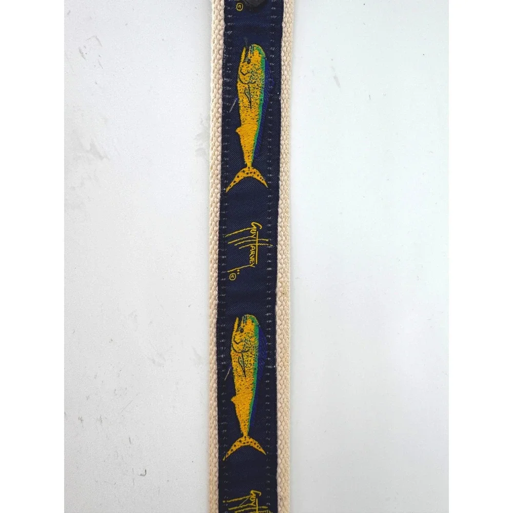 Guy Harvey Canvas Leather Mahi Mahi Fish Belt Mens 40 Blue Tan Preppy